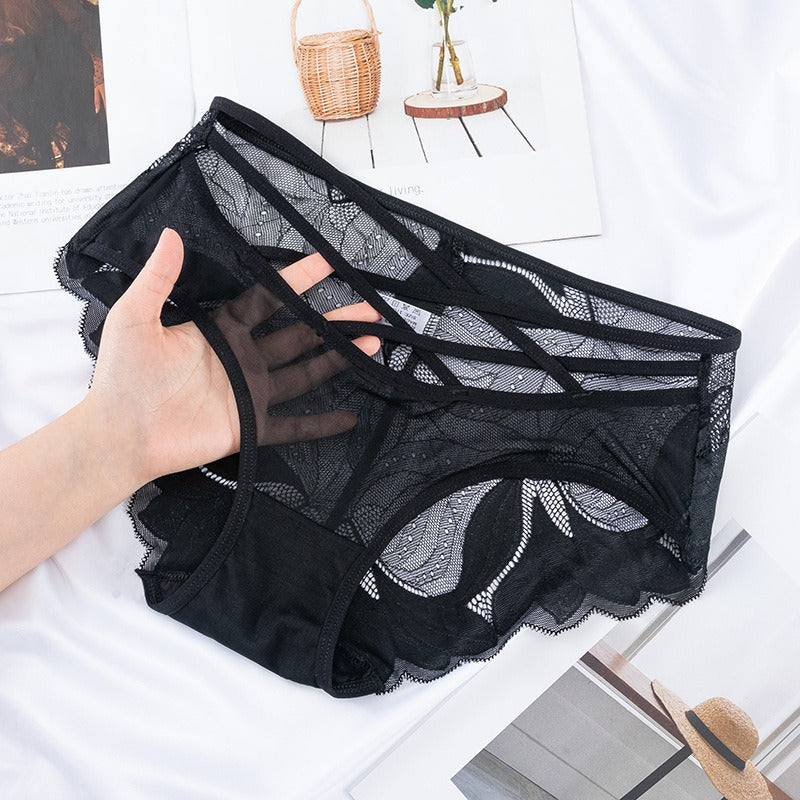 Sexy Lace Underwear Women's Hollow out Breathable Bowknot Mesh Attractive Low Rise Underpants - StripSilk