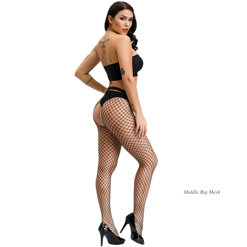 Sexy Women Crotchless Bodystocking Sexy Erotic Lingerie Stockings Large Size Fishnet Tights Plus Size Women Tights Open Crotch - StripSilk