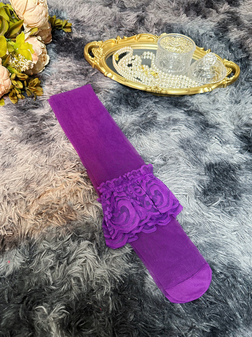 Purple Erotic Lingerie Set - Sexy Lace Pure Desire Hollow-out Open-crotch Panties Transparent Suit - StripSilk
