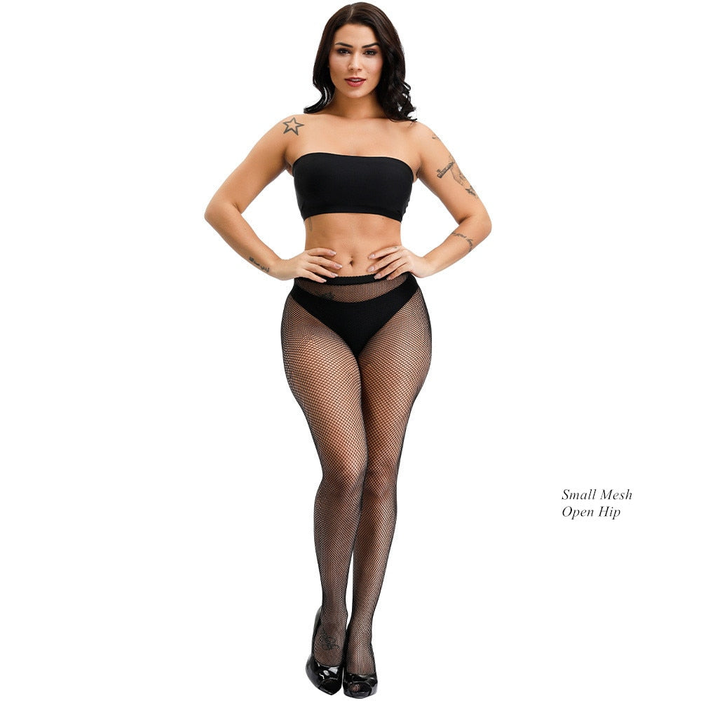 Sexy Women Crotchless Bodystocking Sexy Erotic Lingerie Stockings Large Size Fishnet Tights Plus Size Women Tights Open Crotch - StripSilk