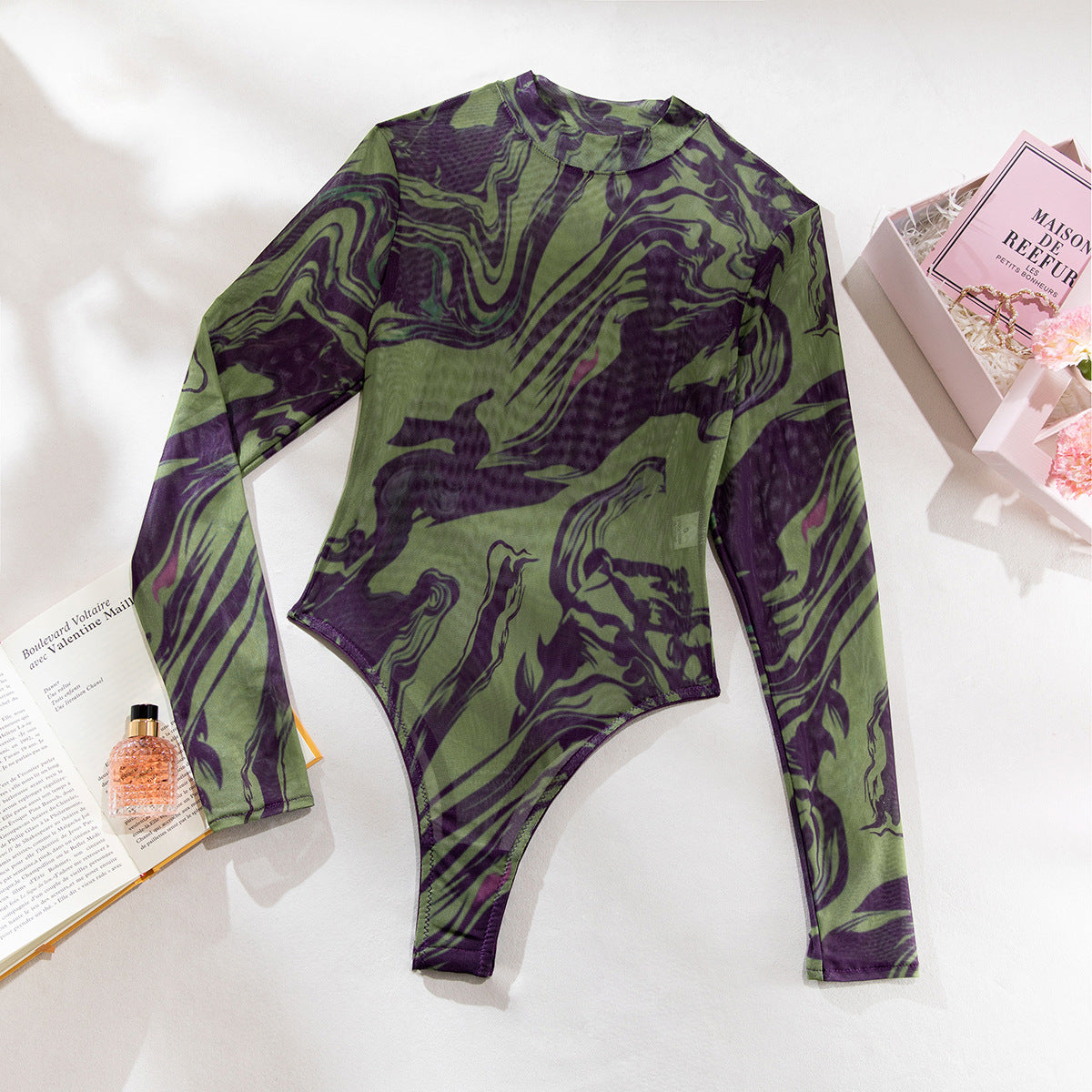 Tie-dye Sexy Underwear Bodysuit with Outerwear Mesh Bodysuit - StripSilk