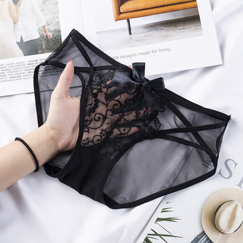 Sexy Lace Underwear Women's Hollow out Breathable Bowknot Mesh Attractive Low Rise Underpants - StripSilk