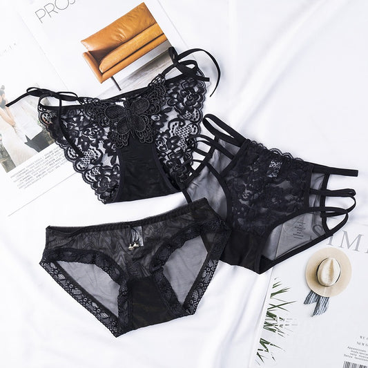 Sexy Lace Underwear Women's Hollow out Breathable Bowknot Mesh Attractive Low Rise Underpants - StripSilk