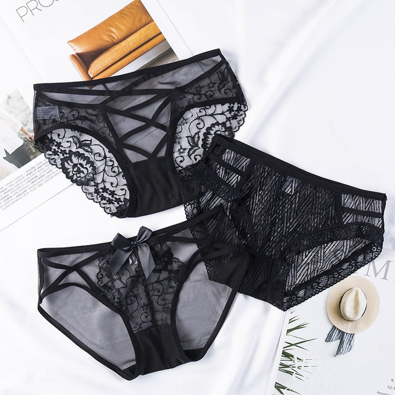 Sexy Lace Underwear Women's Hollow out Breathable Bowknot Mesh Attractive Low Rise Underpants - StripSilk