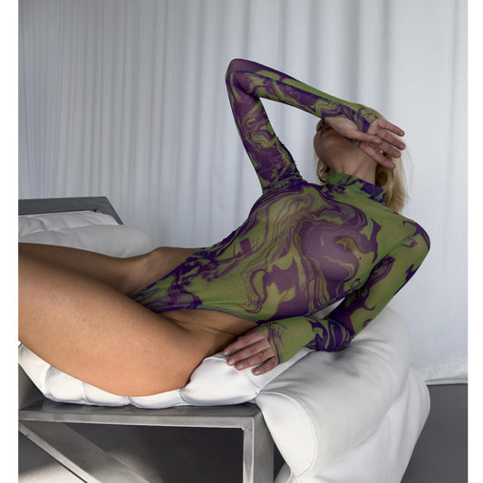 Tie-dye Sexy Underwear Bodysuit with Outerwear Mesh Bodysuit - StripSilk