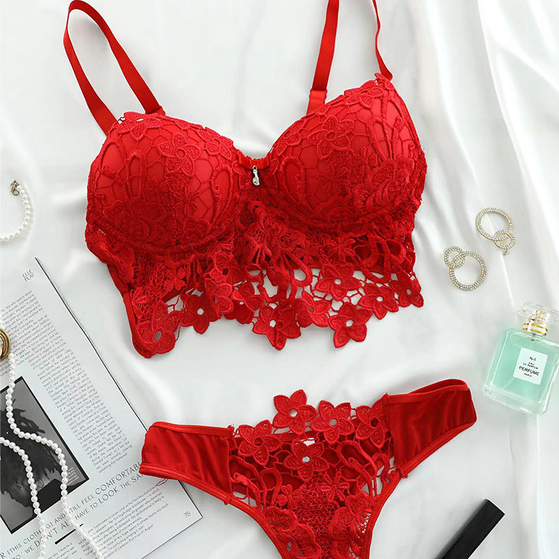 Cross-border Sexy Lace Lingerie Set - Seductive Three-piece Transparent Backless Lace Trim Sleepwear - StripSilk