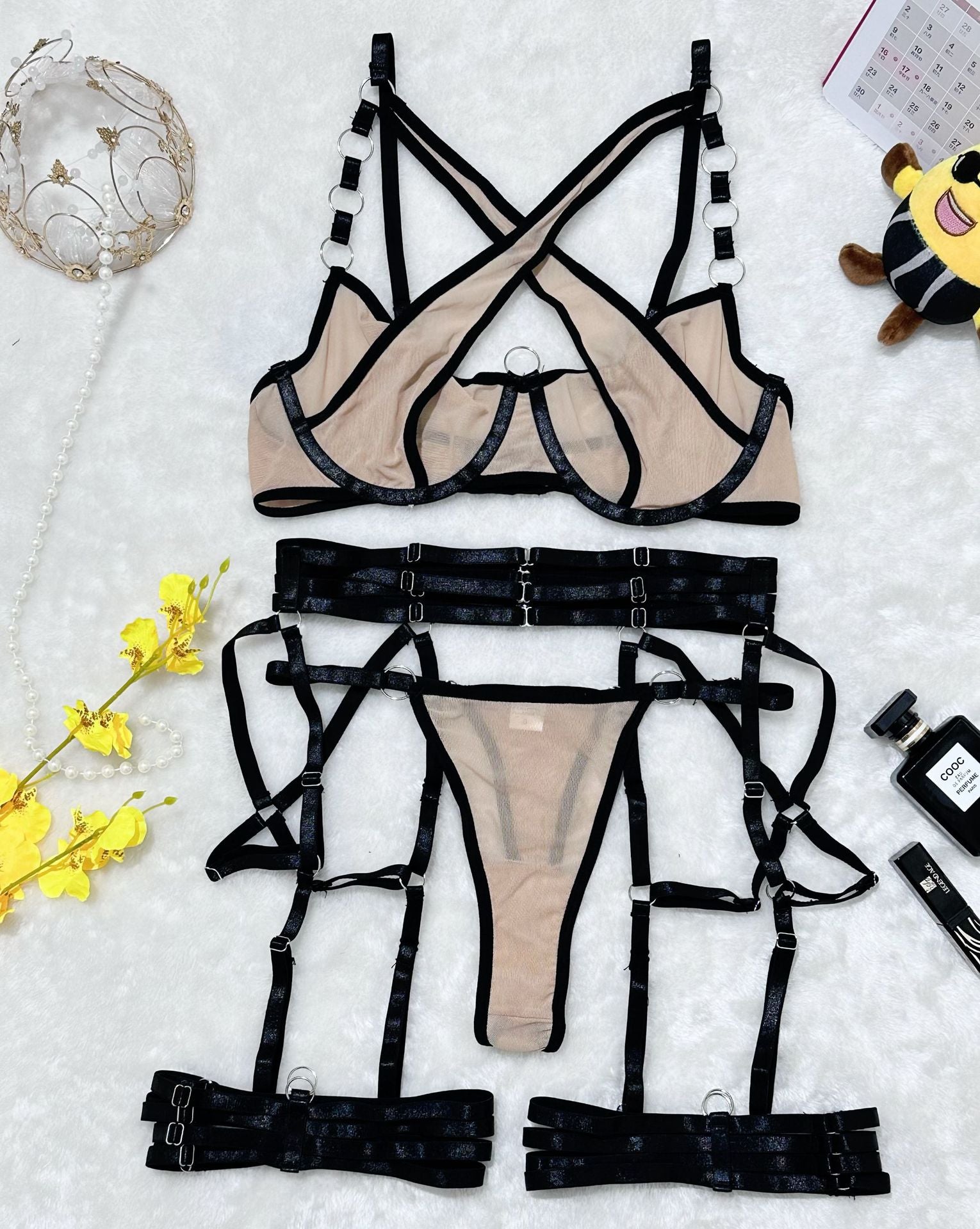 Cross-Strap Neckline Underwear Set with Steel Ring for Women - Pure Desire Sexy Collection - StripSilk