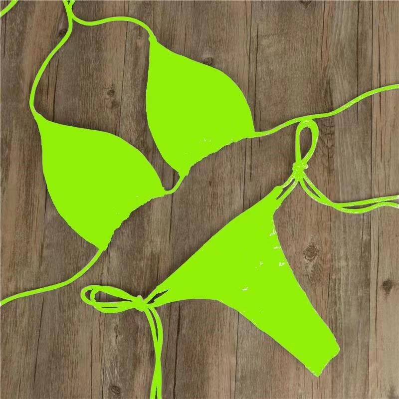 New European and American Bikini Swimsuit Solid Color Foreign Trade Three Point Sexy Swimsuit Women's Split Adjustable Lacing - StripSilk